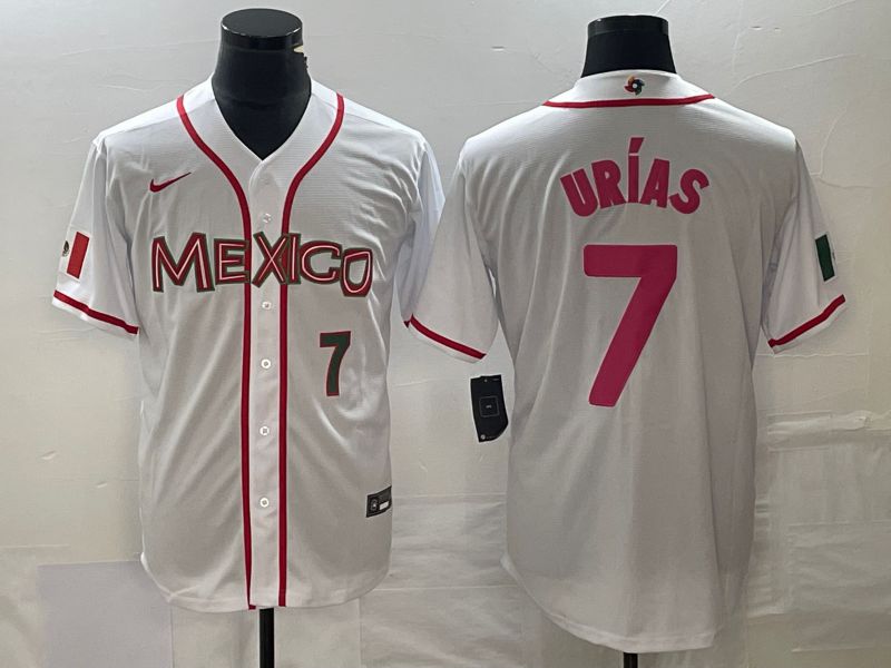 Men 2023 World Cub Mexico #7 Urias White pink Nike MLB Jersey4